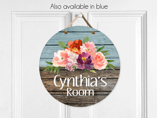Personalized Floral Door Sign - Assisted Living Room Sign with Rustic Wood Design