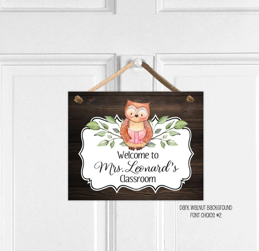 Reading Owl Classroom Door Sign