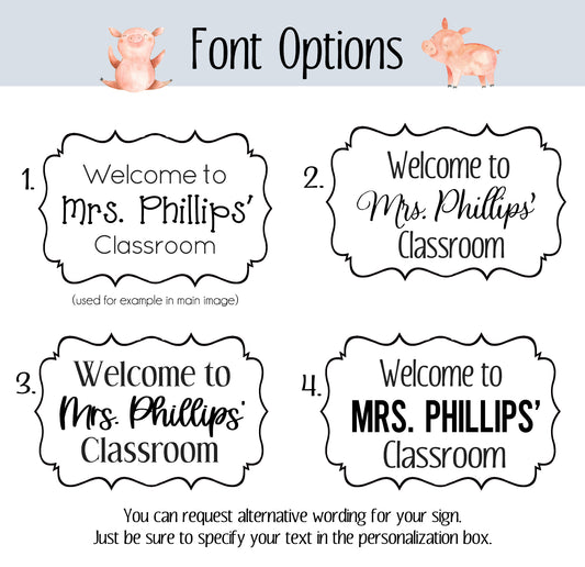 Personalized Pig Classroom Door Sign