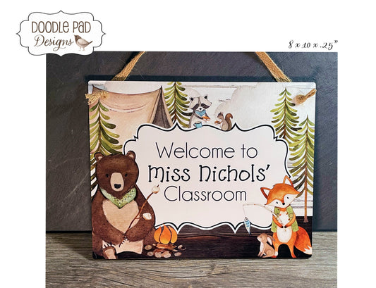 Woodland Animals Camping Classroom Door Sign