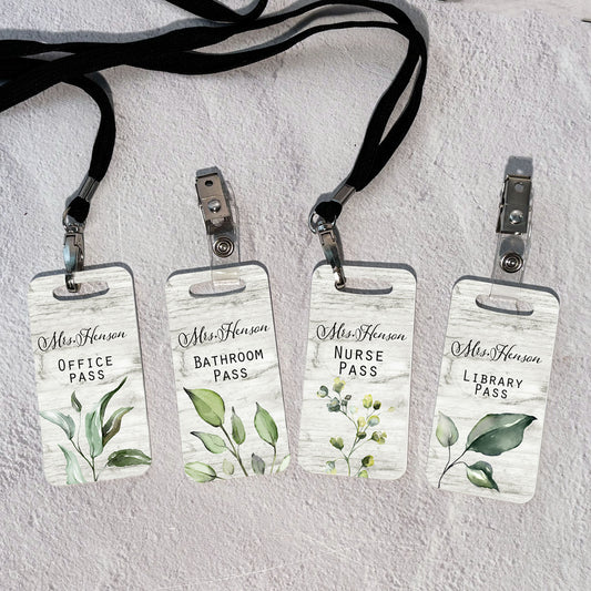 Personalized Botanical Hall Passes - Farmhouse Classroom Pass Set