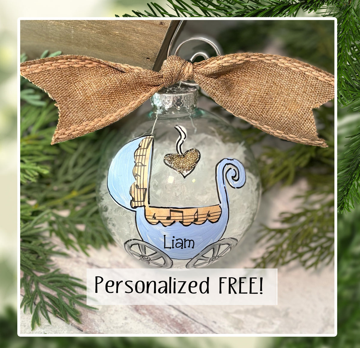 Hand Painted Baby Carriage Ornament