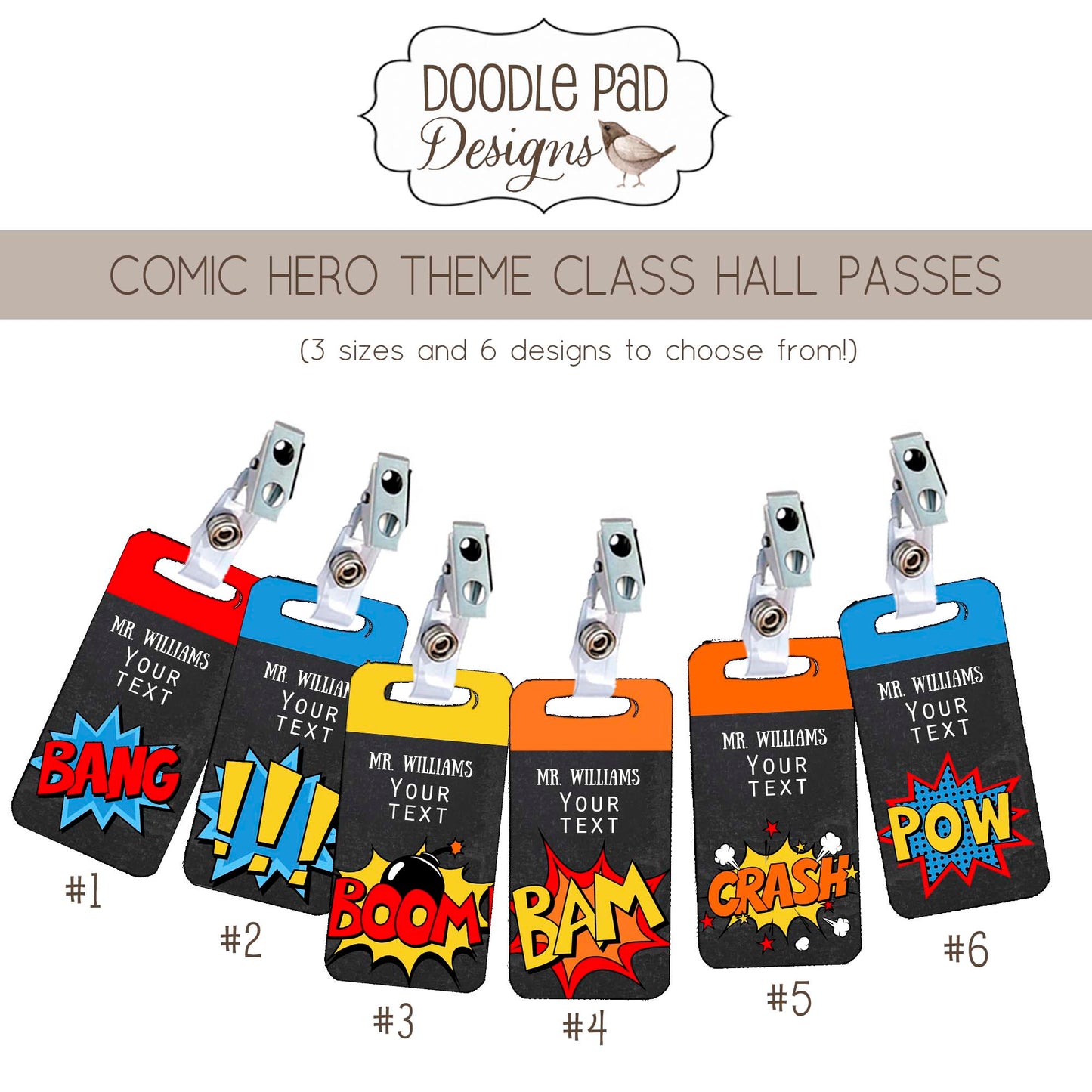 Personalized Comic Superhero Hall Passes