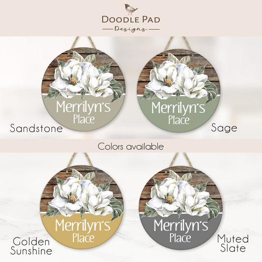 Personalized Magnolia Door Sign - Assisted Living Room Sign
