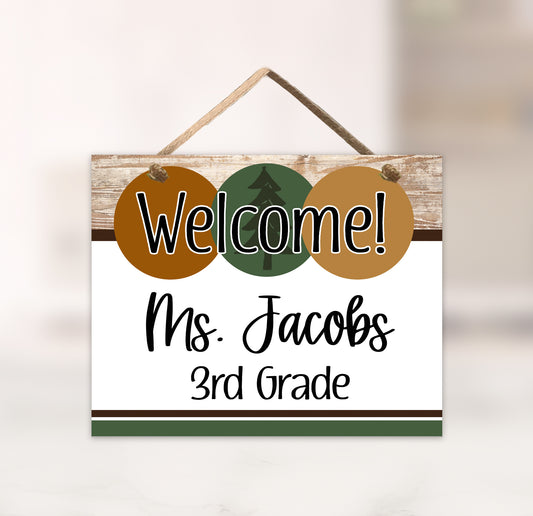 Personalized Woodland Classroom Door Sign - Modern Nature
