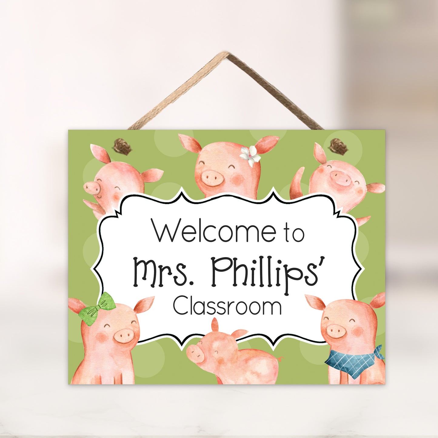 Personalized Pig Classroom Door Sign