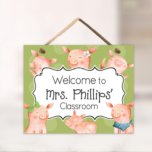 Personalized Pig Classroom Door Sign