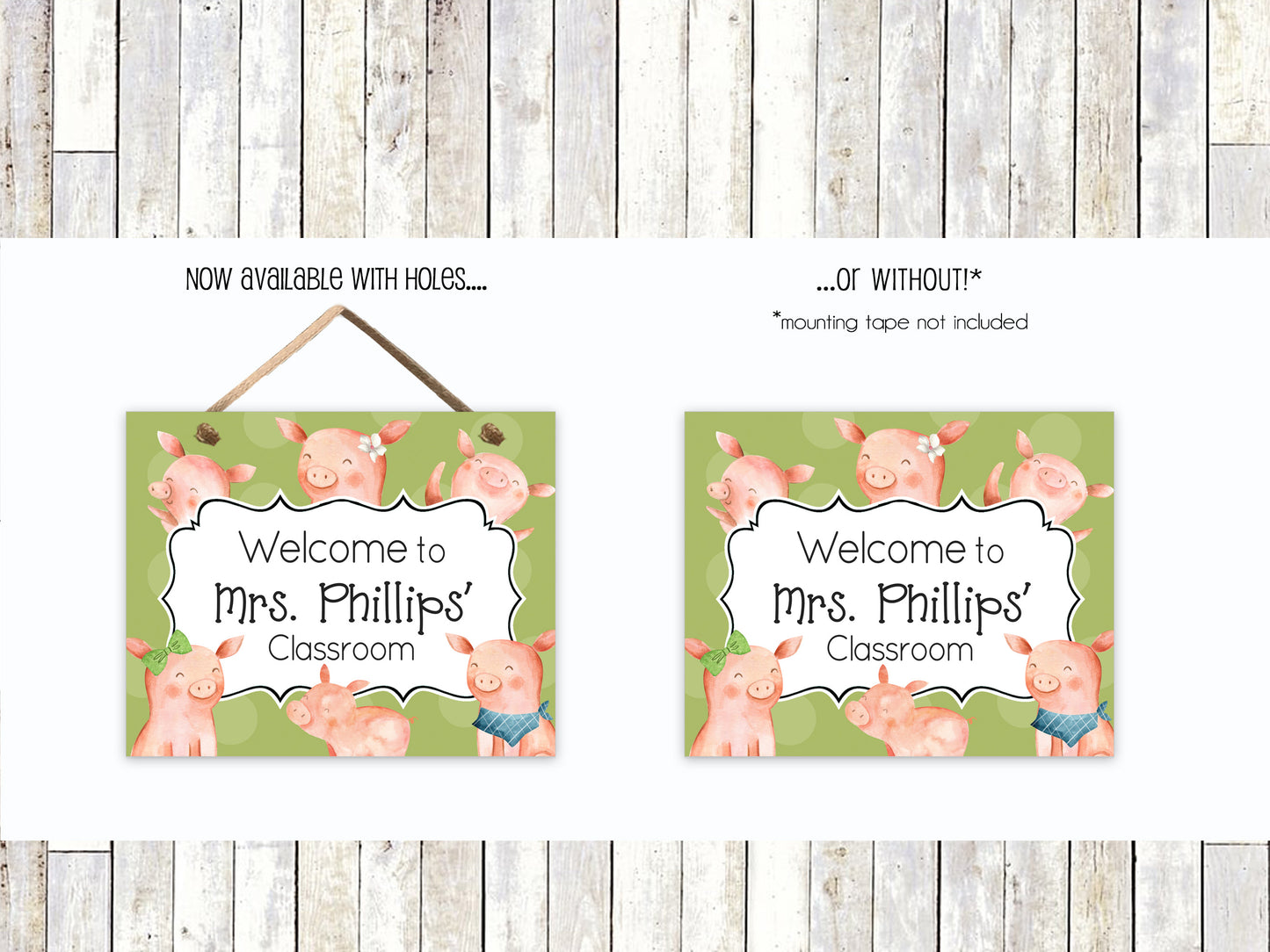 Personalized Pig Classroom Door Sign