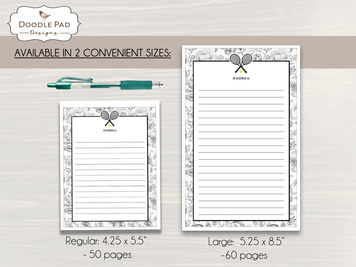 Personalized Tennis Notepad - Elegant Floral