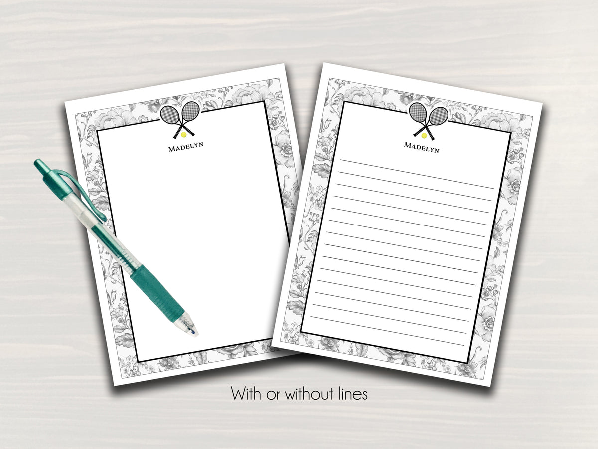 Personalized Tennis Notepad - Elegant Floral