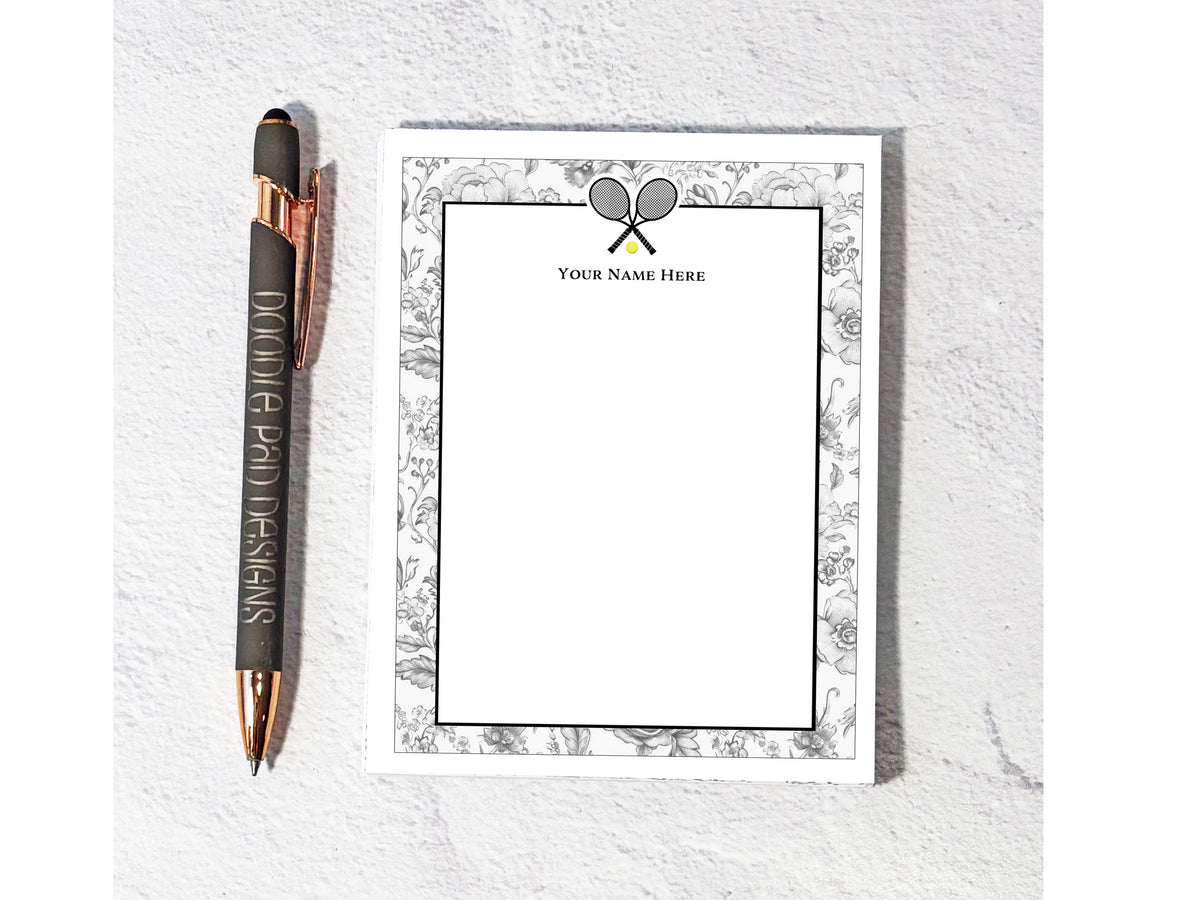 Personalized Tennis Notepad - Elegant Floral