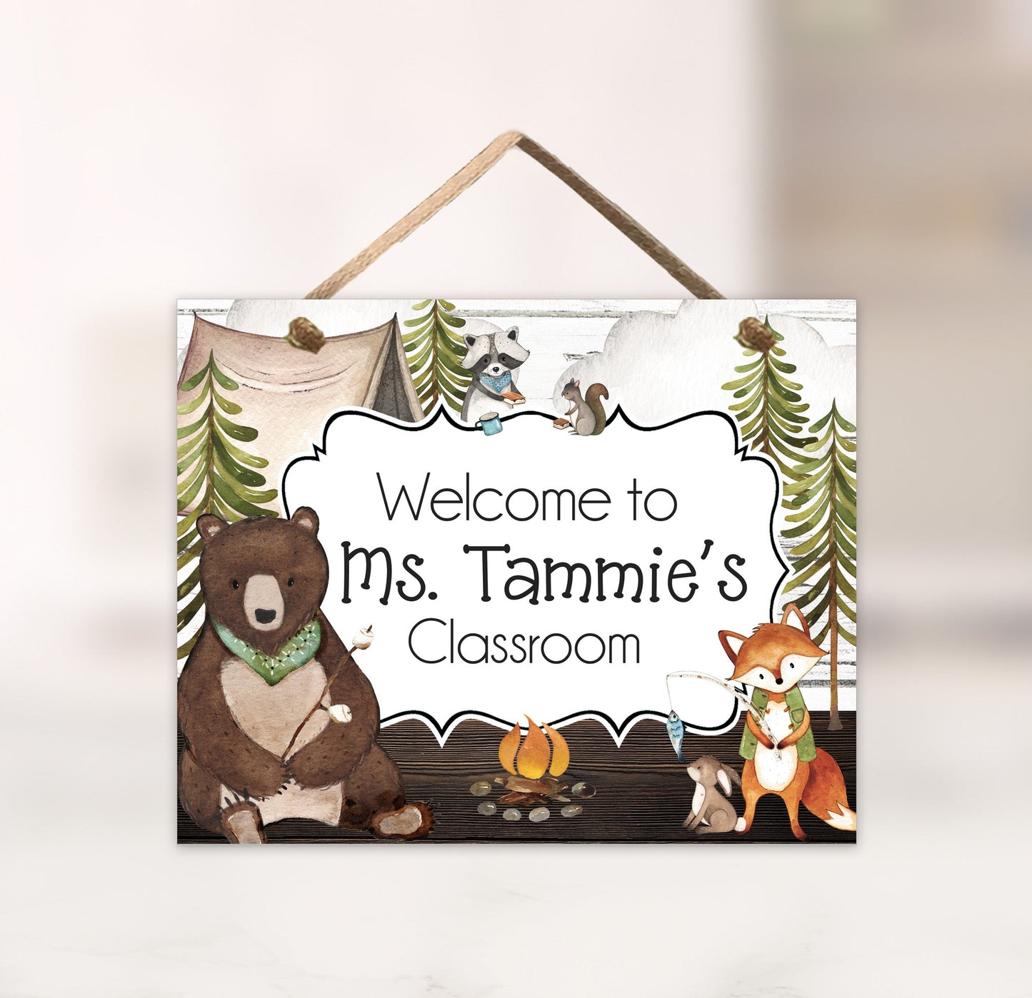 Woodland Animals Camping Classroom Door Sign